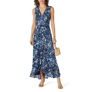 Jonathan Simkhai Priscilla Dress Navy White Tropical Palm Leaf Sleeveless Sz 12